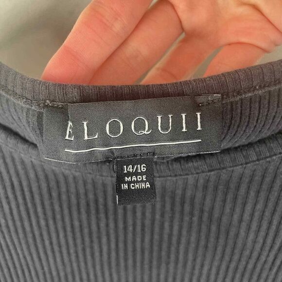 Eloquii Black Ribbed Lettuce Hem Long Sleeve Shirt Very Stretchy Size 14/16 - Picture 3 of 7